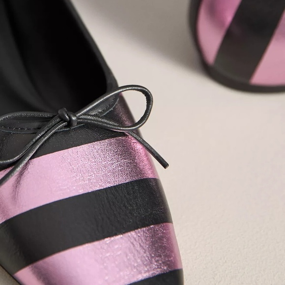NWB Maeve by Anthropologie Square Toe Leather Ballet Stripped Flats Size 8 - Picture 3 of 7